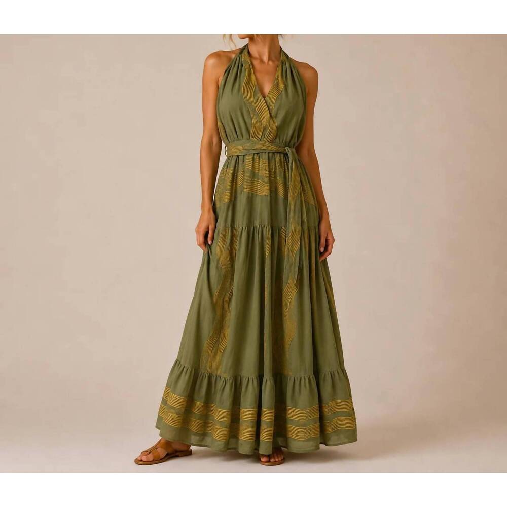 NEW MYSTERY RESORT sienna halter maxi dress in olive